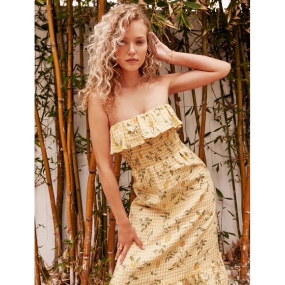 Reformation Ametrine Dress in Lemon Meringue S Linen Yellow Gingham - Picture 1 of 9